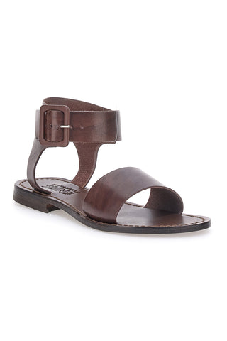 Braune Made in Italy Sandalen aus echtem Leder mit breitem Riemen Pittarello Sun 1734