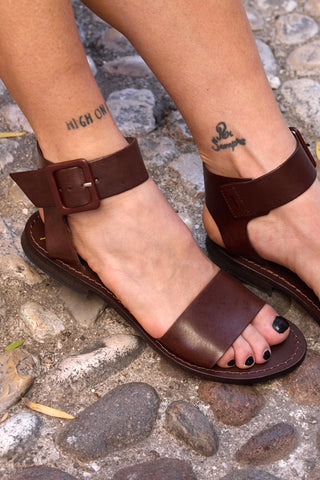 Sandali marroni in vera pelle Made in Italy con fascia larga Pittarello Sun 1734