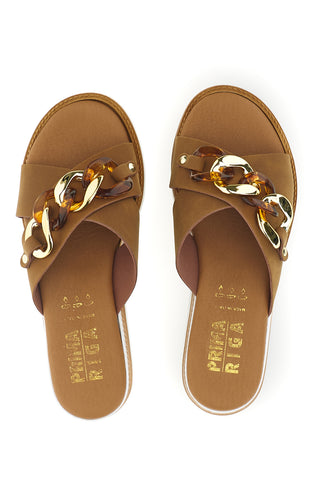 Brauner Slipper mit Zierkette Prima riga M205