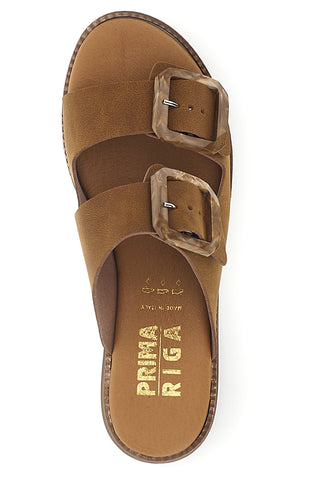 Ciabatta marrone con doppia fascia e fibbie Prima riga V113