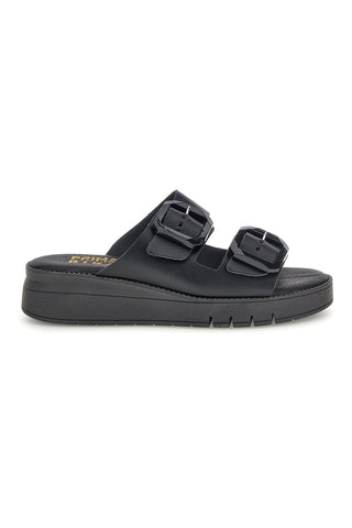 Schwarzer Slipper mit doppeltem Riemen und Schnallen Prima riga V113