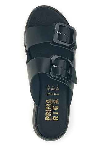 Ciabatta nera con doppia fascia e fibbie Prima riga V113