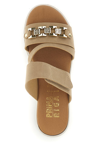 Beige Hausschuhe mit Hufeisen und verstellbarem Riemen Prima riga B315