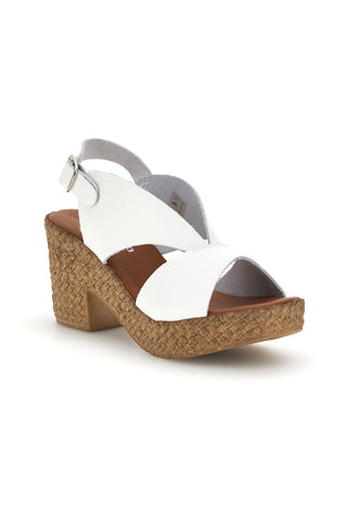 Weiße Sandalen mit geflochtenem Absatz Rosa 7484313