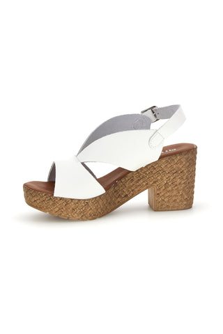 Weiße Sandalen mit geflochtenem Absatz Rosa 7484313