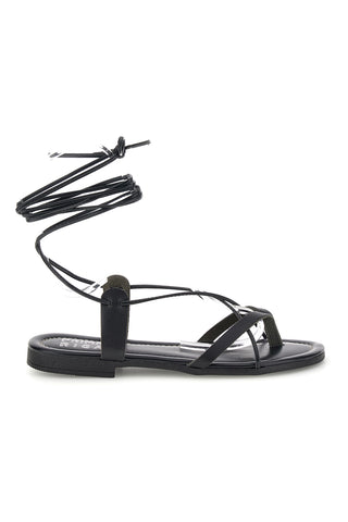 Sandali neri in vera pelle Made in Italy con lacci Prima riga 711