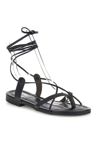 Sandali neri in vera pelle Made in Italy con lacci Prima riga 711
