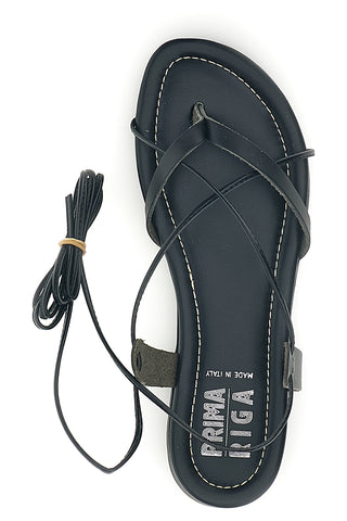Sandali neri in vera pelle Made in Italy con lacci Prima riga 711