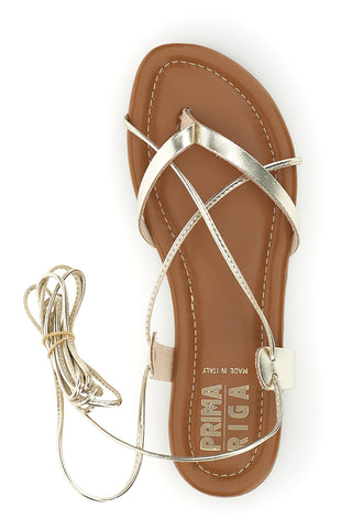 Sandali oro in vera pelle con lacci Prima riga 711