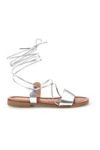 Silberne Sandalen aus echtem Leder mit Schnürsenkeln Prima riga 711BIS