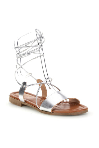 Sandali argento in vera pelle con lacci Prima riga 711BIS