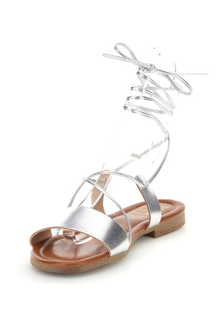 Sandali argento in vera pelle con lacci Prima riga 711BIS