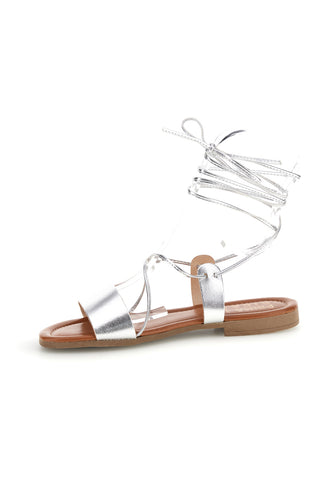 Sandali argento in vera pelle con lacci Prima riga 711BIS