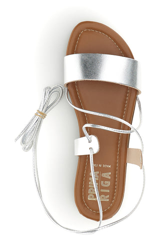 Sandali argento in vera pelle con lacci Prima riga 711BIS