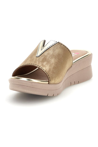 Pantoffeln Beige Metallic Details Bequeme Linie 8551