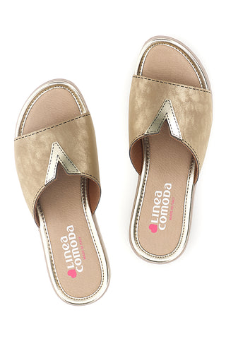 Pantoffeln Beige Metallic Details Bequeme Linie 8551