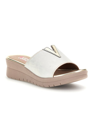 Pantoffeln Weiß Metallic Details Bequeme Linie 8551