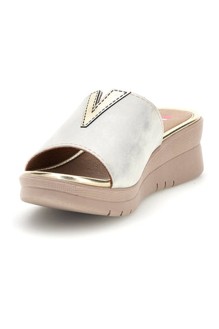 Pantoffeln Weiß Metallic Details Bequeme Linie 8551