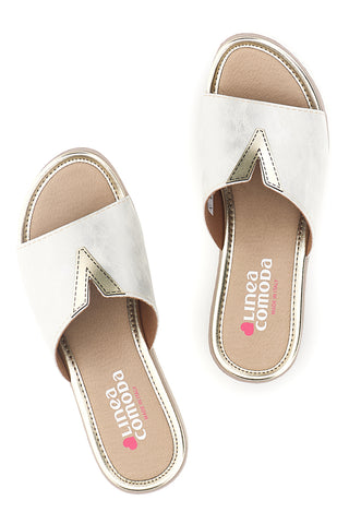 Pantoffeln Weiß Metallic Details Bequeme Linie 8551