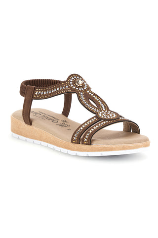 Braune Sandalen mit Strasssteinen My Time LR263702