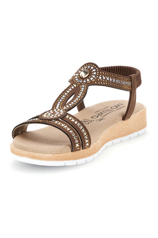 Braune Sandalen mit Strasssteinen My Time LR263702