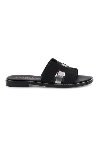 Schwarze Hausschuhe mit Metallic-Einsätzen Plocadi MAT16