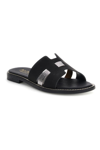 Schwarze Hausschuhe mit Metallic-Einsätzen Plocadi MAT16