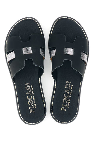 Schwarze Hausschuhe mit Metallic-Einsätzen Plocadi MAT16