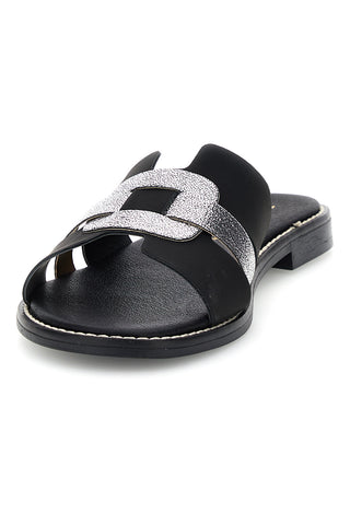 Schwarze Hausschuhe mit Metallic-Einsätzen Plocadi MAT12