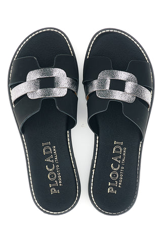 Schwarze Hausschuhe mit Metallic-Einsätzen Plocadi MAT12