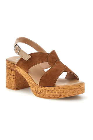 Braune Ledersandalen mit breitem Absatz und Plateau Pittarello 322418379