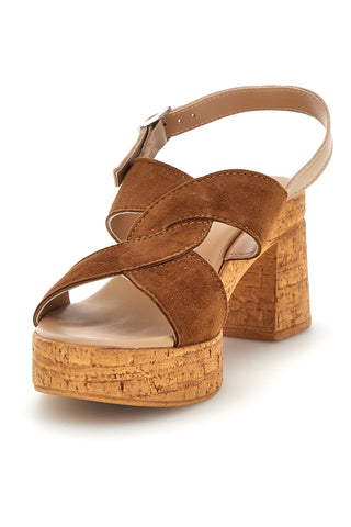 Braune Ledersandalen mit breitem Absatz und Plateau Pittarello 322418379