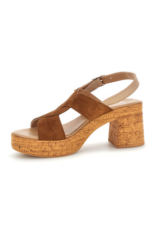 Braune Ledersandalen mit breitem Absatz und Plateau Pittarello 322418379