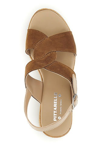 Braune Ledersandalen mit breitem Absatz und Plateau Pittarello 322418379
