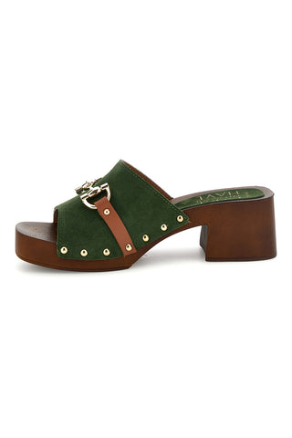Sandalo verde in pelle con tacco e borchie Pittarello Must Have 11938