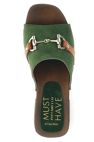 Sandalo verde in pelle con tacco e borchie Pittarello Must Have 11938