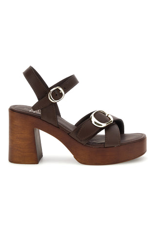 Sandalo marrone in pelle con tacco Pittarello Must Have 11927