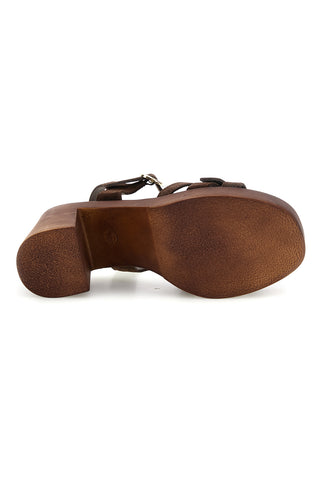 Sandalo marrone in pelle con tacco Pittarello Must Have 11886