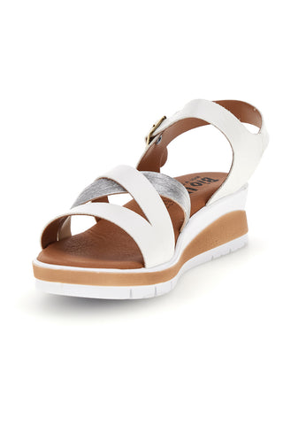 Weiße Sandalen mit gekreuzten Riemen und Bio up 401 Keil