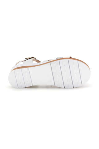 Weiße Sandalen mit gekreuzten Riemen und Bio up 401 Keil