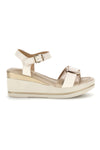 Beigefarbene Sandalen mit Keil und Zierschnalle im Pittarello-Look MK3705258
