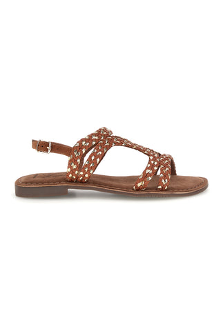 Braune Sandalen aus echtem Leder mit geflochtenen Riemen im Pittarello-Look IF10104