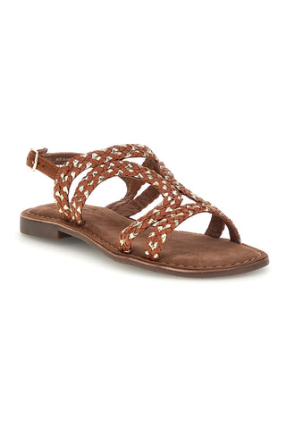 Sandali marroni in vera pelle con fasce intrecciate Pittarello look IF10104