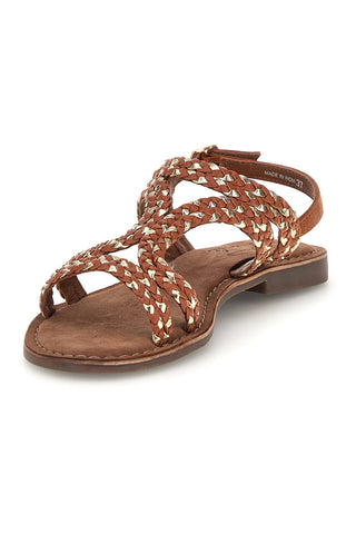 Sandali marroni in vera pelle con fasce intrecciate Pittarello look IF10104