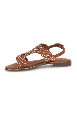 Sandali marroni in vera pelle con fasce intrecciate Pittarello look IF10104