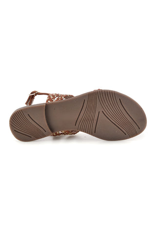 Sandali marroni in vera pelle con fasce intrecciate Pittarello look IF10104