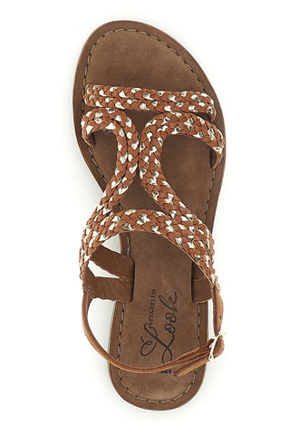 Sandali marroni in vera pelle con fasce intrecciate Pittarello look IF10104