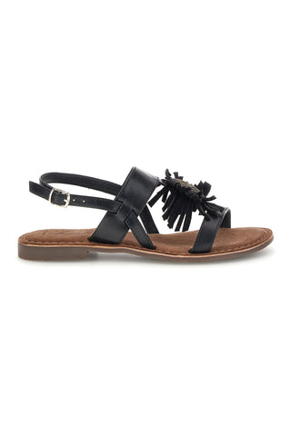 Schwarze Sandalen aus echtem Leder mit Fransen im Pittarello-Look IF10277