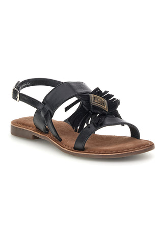 Schwarze Sandalen aus echtem Leder mit Fransen im Pittarello-Look IF10277