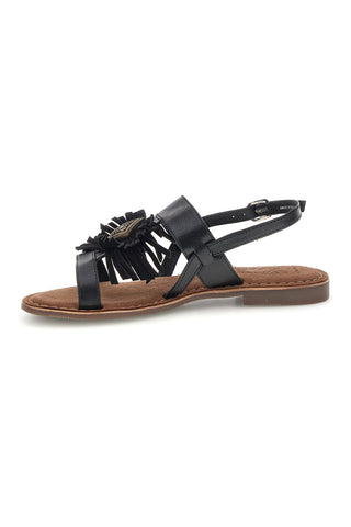 Schwarze Sandalen aus echtem Leder mit Fransen im Pittarello-Look IF10277